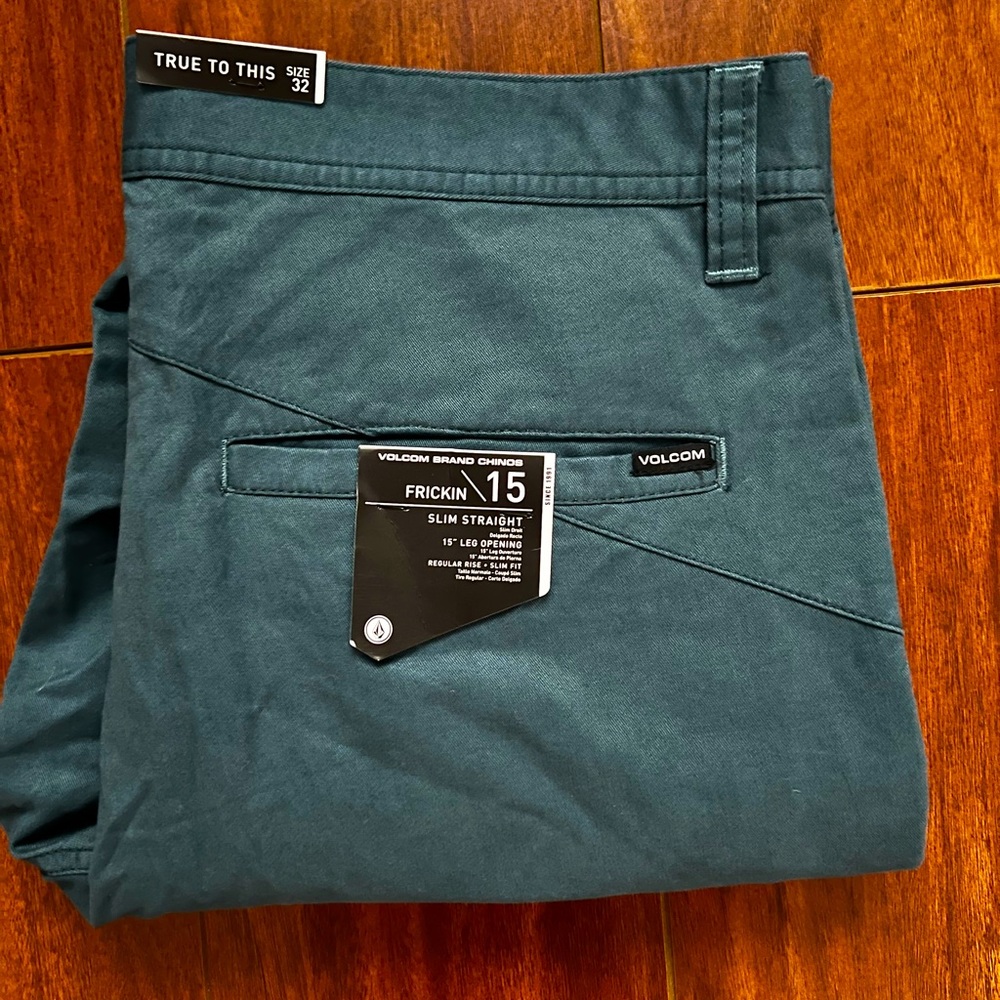 Men’s Volcom brand chinos, slim straight, size 32. Blue (kind of teal)